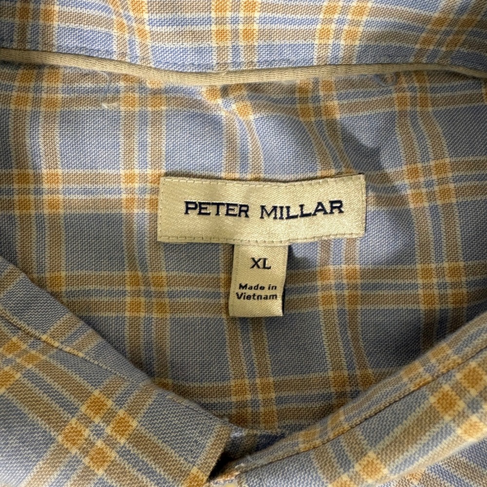 Peter Millar Mens XL Blue Orange Plaid Button Down 100% Cotton Long Sleeve Shirt - Picture 4 of 8